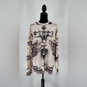 Marine Serre Geotic Relaxed Long-Sleeve Top 'Broken White' Dragon Logo Womens XL
